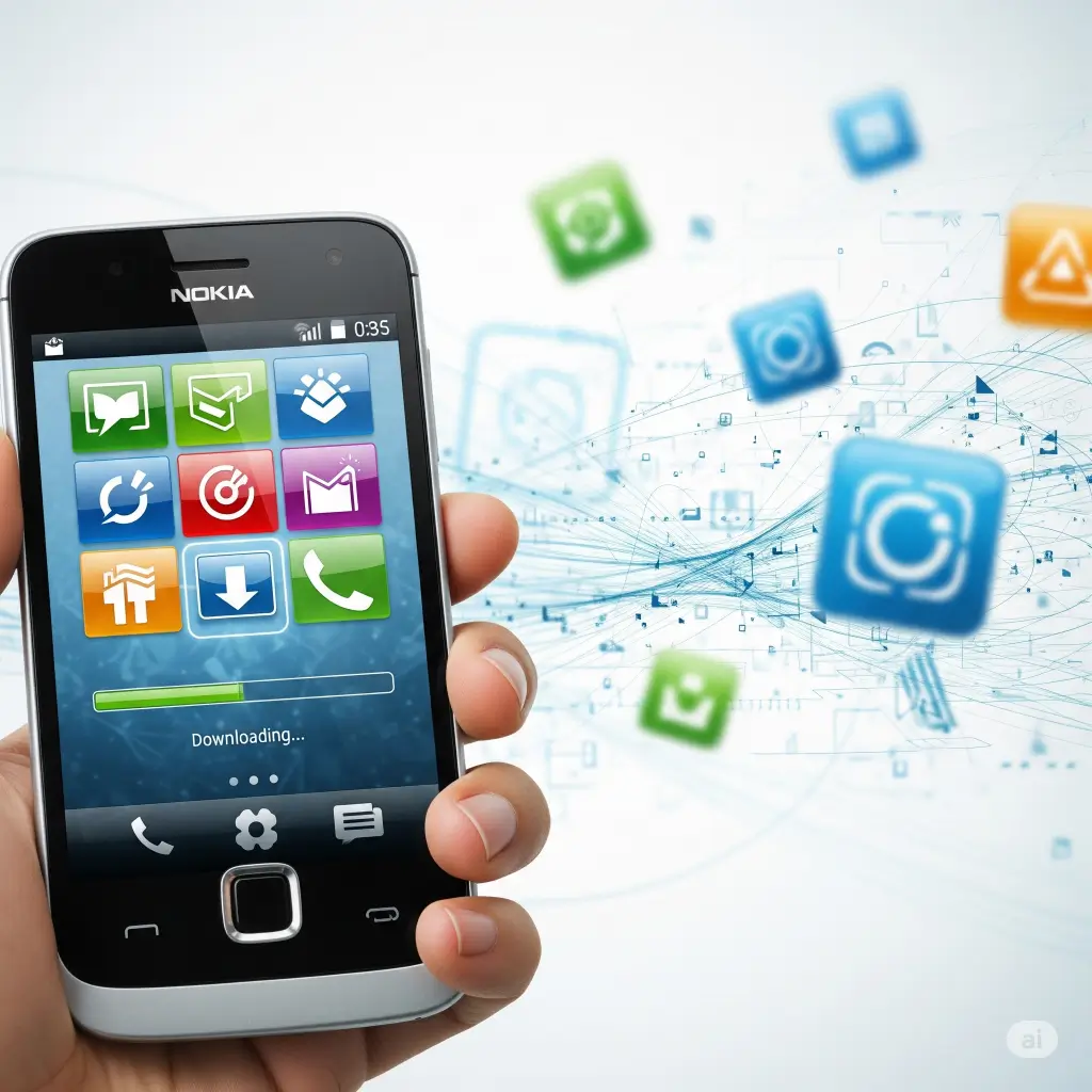صورة توضيحية لمتجر Nokia N8 Store APK أثناء تحميل التطبيقات. اكتشف كيفية تنزيل المتجر وأفضل التطبيقات والألعاب لهاتفك نوكيا N8 مجاناً.